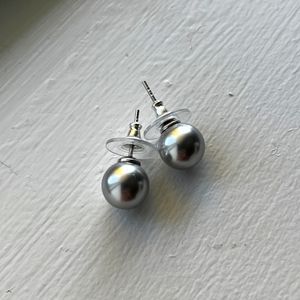 Silver grey faux pearl 10mm stud earrings